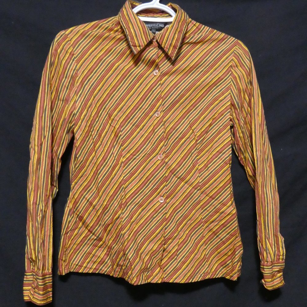 WEEKEND By ETAM striped casual button down shirt, retro / groovy colors, GUC